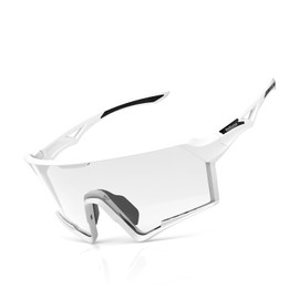 Veltuno Photochromic Cycling Sunglasses for Men Women Youth, UV Protection Sports Sunglasses for Baseball, Running, Driving (White Frame/Revo Clear Lens)