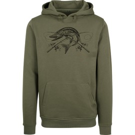 Baddery Angler Gifts for Men - Jumper: The Reel Catch - Hoodie for Men - Fishing Clothing Fishing Accessories, Olive (pike), L