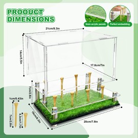 Acrylic Metal Golf Ball Display Case for 8 Balls, Golf Ball Holder Stand Box with Clear Acrylic Cover, Wooden Base, Lifelike Turf, Memorabilia Stand Holder for Golf Ball Collections, No Golf Balls