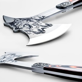 GEERMOLAN Camping Axe Overall 12.6in w/4.3in Blade, Stainless Steel Blade and Comfortable Wooden Grip, Survival Hiking Tactical Axe Tomahawk, Sheath Included