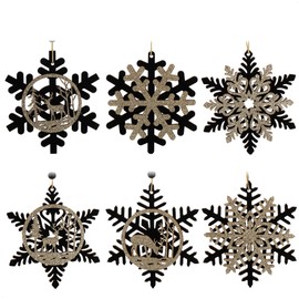 com-four® 12 x Christmas Tree Decorations Wooden Pendant Set - Christmas Tree Decorations for Decorating - Christmas Tree Decorations in Snowflake Design