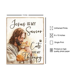 Jesus Christ Cat Wall Art & Decor - Cat Lover Cute Cat Christian Wall Decor - Christian Gifts for Girls, Cat Mom, Cat Dad - Religious Farmhouse Style spiritual Home Decor - Rustic funny Quotes Decor