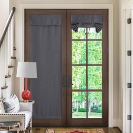 NICETOWN Blackout French Door Curtain, Farmhouse Privacy Thermal Insulated Window Curtain with Velcro for Glass/Front/Sliding/Patio Door, 1 Panel, W30 X L72, Charcoal Gray
