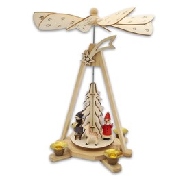 Wichtelstube-Kollektion Real Wood Pyramid Christmas, Handmade Traditional Christmas Decoration Wood Classic Detailed Christmas Pyramid Wood with Kurrende Ore Mountains