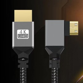tunghey 2Pack 4K Mini HDMI to HDMI Cable Adapter 0.5m, Aluminum Alloy Shell/Nylon Braid/Gold-Plated (Male to Male) 4K/8K/60HZ/3D Compatible with HDTV, Tablet, Camera (Right Angle)