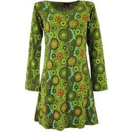 GURU SHOP Hippie Women's Chic Cotton Tunic Mini Dress, Green