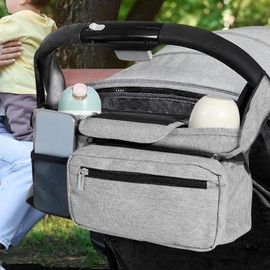 Abizarch Pram Caddy Baby Stroller Organizer with 2 Cup Holder Waterproof Oxford Stroller Caddy Organizer with Detachable Phone Pocket Adjustable Shoulder Strap for Stroller Travel