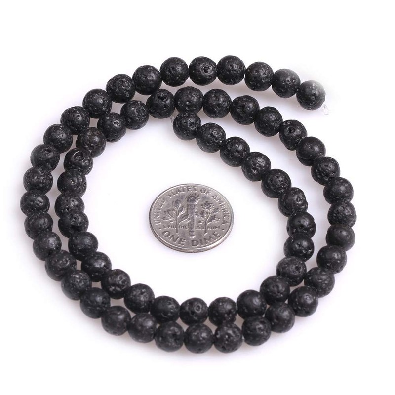 GEM-Inside Natural 6mm Black Lava Rock Round Gemstone Semi Precious