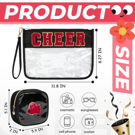 Aintmax 2Pcs Clear Cheer Bag Chenille Varsity Letter Makeup Bag Preppy Patch Pouch Waterproof PVC Toiletry Organizer Flat Travel Cosmetic Bag Cheerleader Gifts for Women Girls(Cheer-Black)