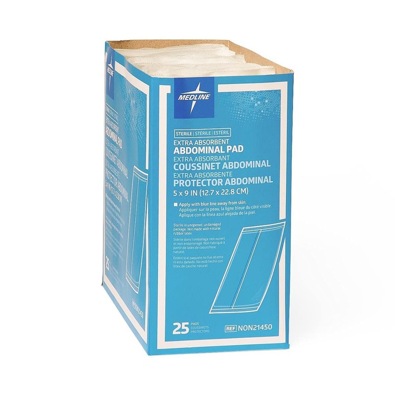 Medline NON21450H Sterile Abdominal Pads, Super Absorbent Pad, 5"X9", 25