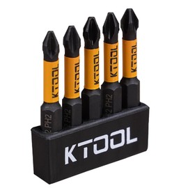 KTOOL Impact Driver Bit Set 5 Pack 2 Inch Phillips Bits #2 Impact Bits, CNC Machined Shockproof Screwdriver Bit Set, Magnetic S2 Steel, Heavy Duty Torsion Design Power Bits with Hex Bit Holder Rack