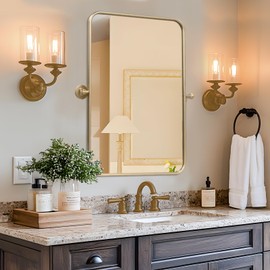 SeekElegant 24" X 36" Pivot Mirror for Bathroom, Gold Metal Frame Rounded Rectangle Mirror, Tilting Vanity Mirror for Wall Mounted, Hangs Vertical Only