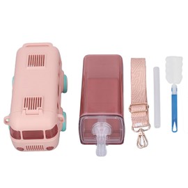 500ml Car Straw Water Cup Children Portable Flip Lid Cup Cute Cartoon Look Anti Leak Water Bottle Pink With Cup Brush