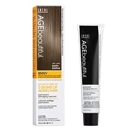 AGEbeautiful Permanent Liqui Creme Hair Color Dye | 100% Gray Coverage | Anti-Aging | Biotin for Thicker, Fuller Hair | Professional Salon Coloring | 8NNV Medium Intense Neutral Violet Blonde