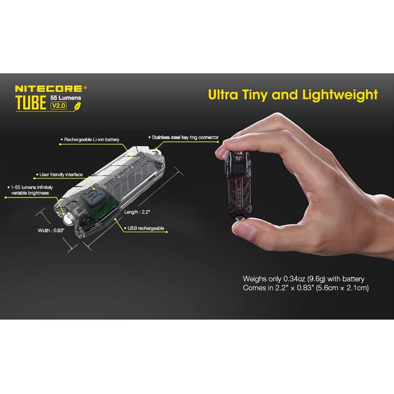 Nitecore Tube V2.0 Keychain Flashlight, 55 Lumen USB Rechargeable Ultralight