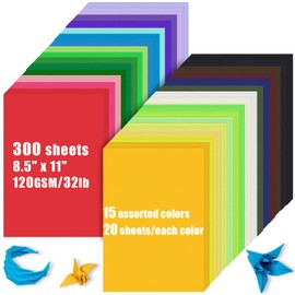 300 Sheets Lightweight Construction Paper, 8.5” x 11” Colored Art Cardstock, 120gsm 32lb 15 Colors Card Stock Printer Paper Scrapbooking Supplies for Kids Scrapbook School Office Printing DIY Craft