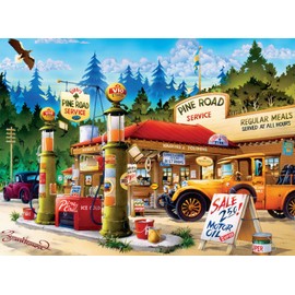 Buffalo Games - Cartoon World - Pine Road Service - 1000 Piece Jigsaw Puzzle Red, Brown, Green, Yellow, 26.75"L X 19.75"W