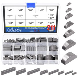 Glarks 211Pcs Woodruff Key with Round Ended Feather Key Assortment Kit, 7 Sizes Half Moon Keys and 8 Sizes Stainless Steel Keystock for Fasteners Mechanical Industry
