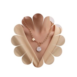 Cimenexe Bohemian Disc Coin Choker Necklace Round Pearl Shell Pendant Necklace Gold Mother of Pearl Necklace Coin Paperclip Link Chain Necklace Jewelry for Women and Girls Gifts