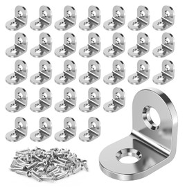 Youery 30 Sets Stainless Steel L Shape Corner Brace Bracket, 20x20mm Right Angle Metal Corner Brackets, Stainless Steel Brace 90 Degree Bracket with 60 Pcs Screws Silver