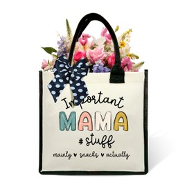 Mom Shoulder Beach Bag, First Mother's Day Gifts, Important Mama Stuff Canvas Tote Bag, New Mom Shopping Bag, Birthday Christmas Gifts For Mother -46