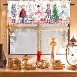Casuru Christmas Kitchen Curtains Valances for Windows Pink Nutcrackers Curtain Christmas Window Decorations Washable Rod Pocket Panel Valance for Bedroom Living Room 51x18inch