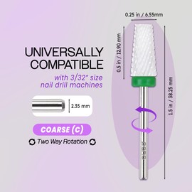 PANA Tapered Barrel Ceramic Bit 3/32" Shank Size - (Ceramic, Coarse Grit) - Fast remove Acrylic or Hard Gel Nail Drill Bit for Manicure Pedicure Salon Professional or Beginner