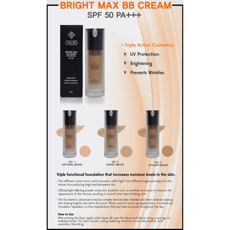 Callas Bright Max BB Cream Professional SPF50+ (CBB03R Golden Beige)