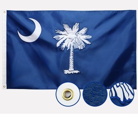 Double Sided South Carolina State Flag 3x5 Outdoor Made In USA The Longest Lasting SC Flags Heavy Duty 210D Nylon, Sewn Stripes, Embroidered Star, Stronger Brass Grommets,4 Stitched Hemming, Perfect