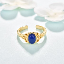 TANGPOET Sterling Silver Celtic Knot Rings for Women Gold Plated Adjustable Mood Rings Trendy Irish Jewellery Open Sapphire Color Change Stone Ring for Men Kids Girls