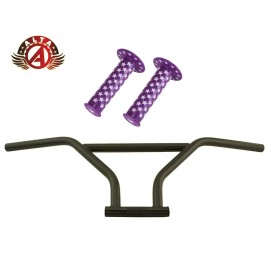 ALTA 4-Piece BMX Handlebar Old School Black W/ WHITE STARS BMX Style GRIPS. - Handlebar W/Purple Grips