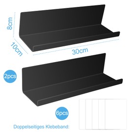 Collazoey 2 x Wall Shelves, No Drilling, Acrylic Shelf, Space for Books and Photos, Home Decoration Wall Shelf, Suitable for Kitchen, Bathroom, Office, Living Room, Black
