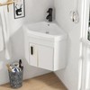 White triangular wall-mounted corner bathroom sink, 15-inch floating mini bathroom
