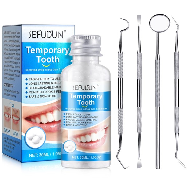 Tooth Filling Repair Kit, Temporary Tooth Filling Tooth Repair Kit with 4 Dental Tools Re-Usable Safe False Teeth for Temporary Filling Fixing Missing Broken Tooth
