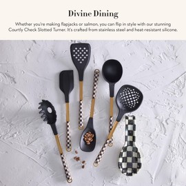 MACKENZIE-CHILDS Slotted Spoon, Silicone Turner for Cooking, Black-and-White Courtly Check
