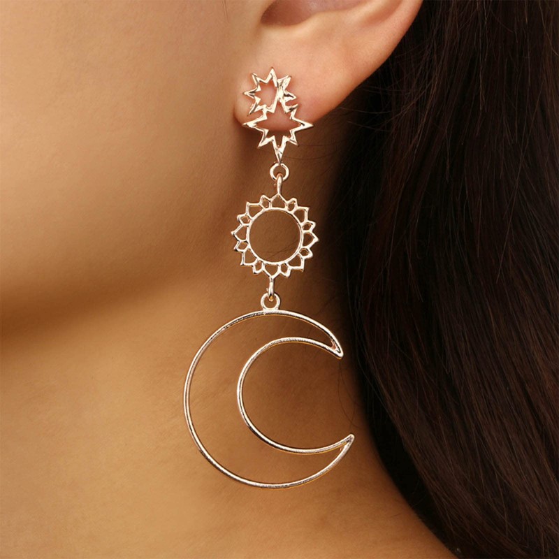 YienDoo Moon Sun Dangle Earrings Star Studs Rose Gold Charms