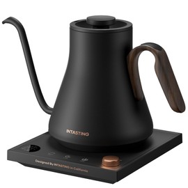 Electric Kettles, INTASTING Gooseneck Electric Kettle, ±1℉ Temperature Control, Wooden Accents, Stainless Steel Inner, Quick Heating, for Pour Over Coffee, Brew Tea, Boil Hot Water, 0.9L Black