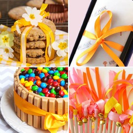 Yellow Ribbon 1/8 Inch x 100 Yards, Yellow Satin Fabric Ribbons for Crafts, Gift Tags, Gift Wrapping, Floral Bouquets, DIY Bows, Wedding Invitation Cards, Baby Shower and Ornaments Decoration