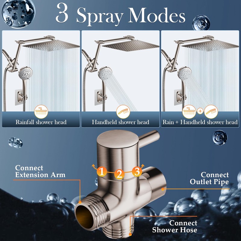 12'' Rain Shower Head Combo, High Pressure Rainfall Shower Head
