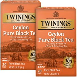 Twinings Ceylon Pure Black Tea - A Crisp, Refreshing Black Tea, Formerly Orange Pekoe, Caffeinated Tea Bags, Individually Wrapped, 20 Count (Pack of 2)