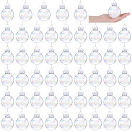 Funtery 2.5inch Christmas Iridescent Ornaments Balls Plastic Clear Ornaments for Crafts Fillable Transparent DIY Hanging Rainbow Ball for Christmas Tree Wedding Party(50 Pcs,Iridescence Style)