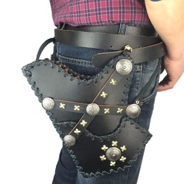 longbowmaker Archery Manchu Quiver Horse Quiver Black Cow Leather Archery Arrows Hip Quiver Field Quiver with Waist Belt(Right Hand take Arrows)