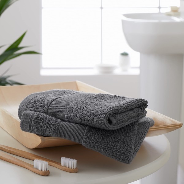 Catherine Lansfield Bathroom Anti-Bacterial Face Cloth Pair Charcoal TW/55660/W/FC2/CHC