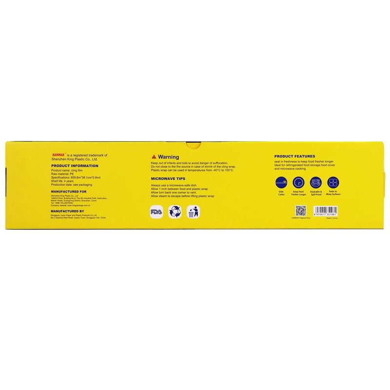 KAMMAK Plastic Wrap Food Cling Wrap with Slide Cutter 15