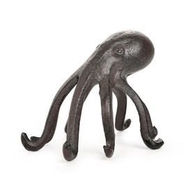 Sungmor Cast Iron Octopus Statue, Decorative Bookend, Cute Sculpture on Bookshelf or Desk, Creative Cell Phone Holder, Octopus Stand for Tablet, Black Brown