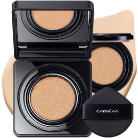 CARSLAN Black Magnet Cushion Foundation - Full Buildable Coverage, Moisturizing, Lightweight, 16H Long-Lasting Glow Looking, Refill Included, 02.Ivory White