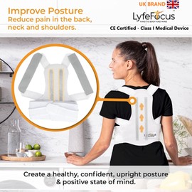 LyfeFocus S1 Premium Invisible Breathable Back Posture Corrector for Men & Women - Upper Back Support Brace & Straightener - Effective Posture Correction for Neck, Shoulder & Back Pain (White, Medium)