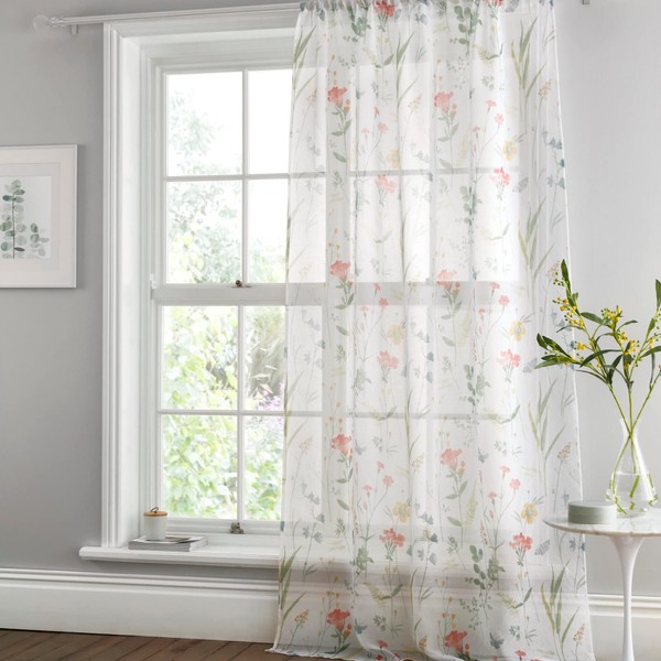 Dreams & Drapes Net Curtains for Window W55 x L54 (140 x 137cm), Voile Curtains for Bedroom/Living Room, Sheer Curtains, Floral Transparent Curtains