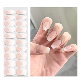 Oauee Semi Cured Gel Nail Strips | 20 Gel Nail Stickers | For Uv/Led Manicure Lamps | Salon Quality, Easy Application And Removal(Pink And White Interlaced Nail Art Style)