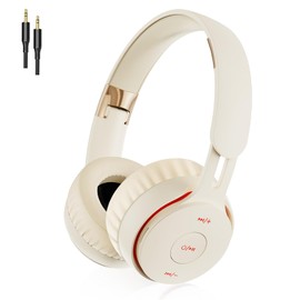 BRNEWO Wireless Bluetooth Headphones Over Ear，Hi-Fi Stereo Wireless Headphones Foldable/Wired/Wireless with microphone/TF，Available forTravel/Adult/Kids,25Hours Playtime(Beige